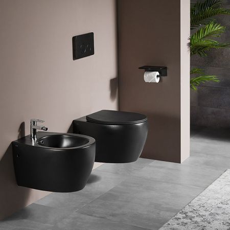 Унитаз подвесной Creo Сeramique AVIGNON COMBO-AV1100MB/AV1001TMB черный с сиденьем с микролифт каскадный смыв