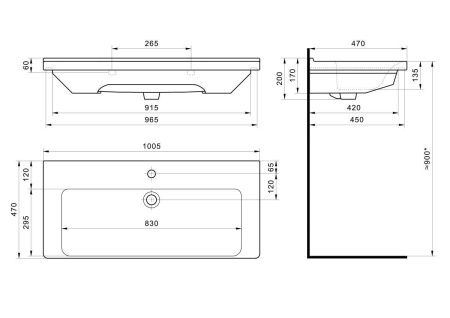 Раковина из сантехнического фарфора Santek Миранда WH302249 100х50 накладная цвет белый