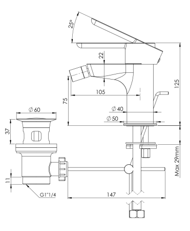 Смеситель Mariani Winter A14493WN12 на биде черный