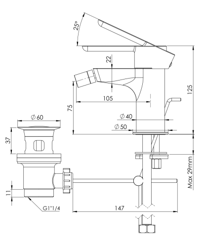 Смеситель Mariani Winter A14493WN12 на биде черный без термостата - фото 2