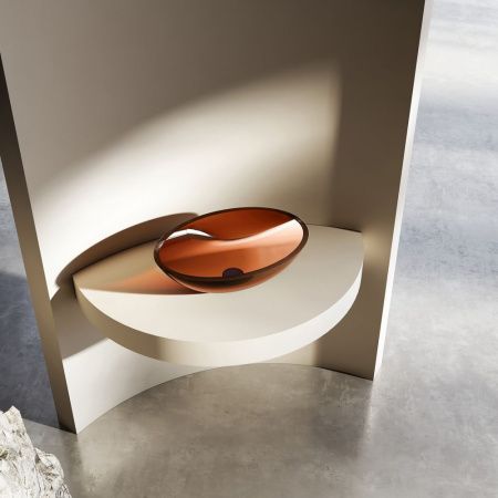 Раковина из полиэфирной смолы Abber KRISTALL AT2802Opal 50х40 накладная цвет коричневый без отверстий под смеситель