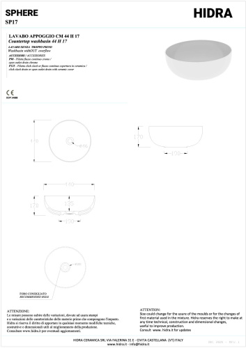 Раковина керамическая Hidra Sphere SP17/026 44х44 накладная цвет черный матовый без отверстий под смеситель - фото 2