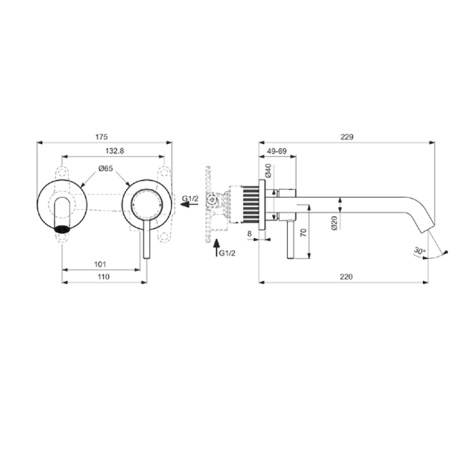 Смеситель для раковины Ideal Standard Ceraline BD848XG встраиваемый в стену черный