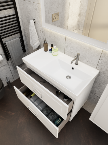 Тумба с раковиной La Fenice Cubo TWIN NFNC-01-CUB-B-90-2-1-90-2R 101х62х49 подвесная цвет белый - фото 5