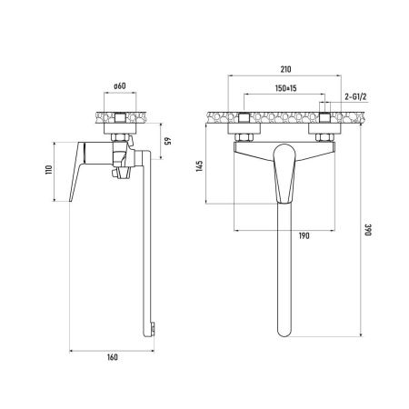 Смеситель для ванны Tokito KIN TOK-KIN-1015 настенный золото