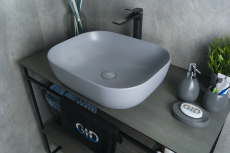 Раковина керамическая Gid Geométrico 53336 50х40 накладная цвет серый без отверстий под смеситель