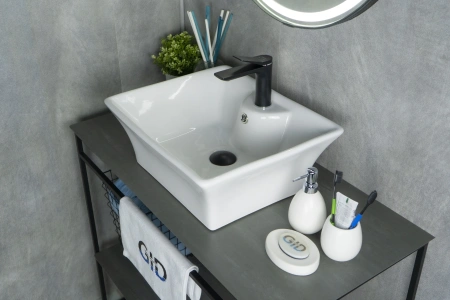 Раковина керамическая Gid Geométrico 51121 50х40 накладная цвет белый 1 отверстие под смеситель