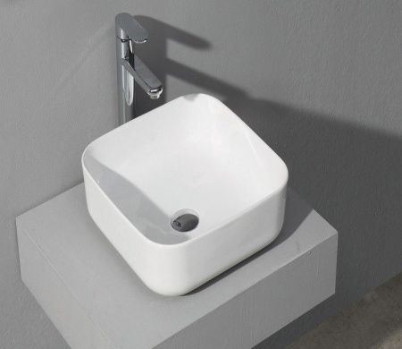 Раковина из сантехнического фаянса CeramaLux D1303 40х40 накладная цвет белый без отверстий под смеситель