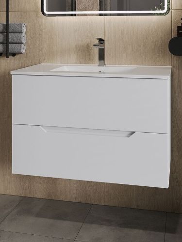 Тумба с раковиной Orange Line Li-80Tuw+Ra 80х50 подвесная цвет белый - фото 2