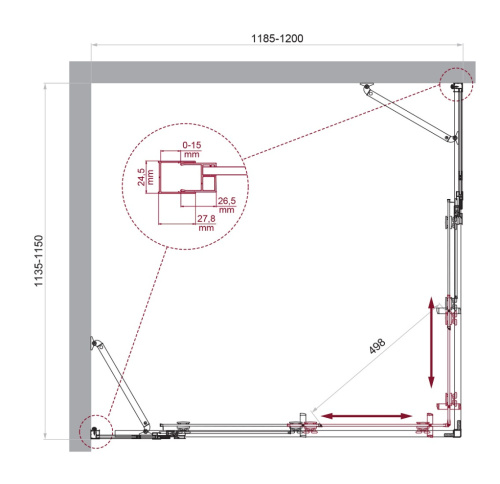 Душевой уголок BelBagno LUCE LUCE-AH-22-120/115-C-Cr 120х115 стекло прозрачное профиль хром глянцевый без поддона - фото 2