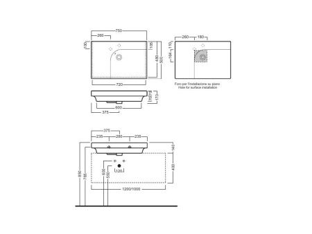 Раковина из сантехнического фаянса Hatria GRANDANGOLO YXF801 80х50 подвесная цвет белый