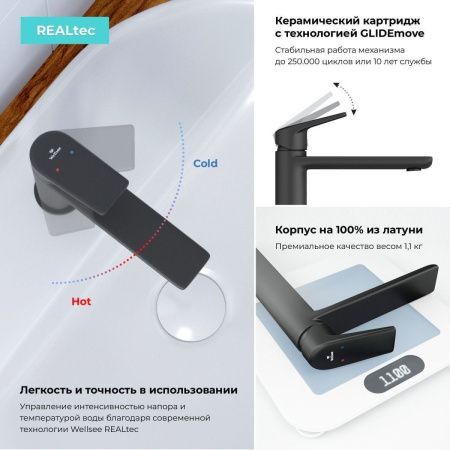 Смеситель Wellsee ICON! for life 182302000 на раковину черный