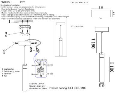 Светильник подвесной Crystal Lux CLT 036 CLT 036C1100 GO