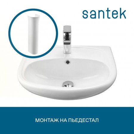 Раковина из сантехнического фарфора Santek Анимо 1WH110508 60х50 подвесная цвет белый 1 отверстие под смеситель