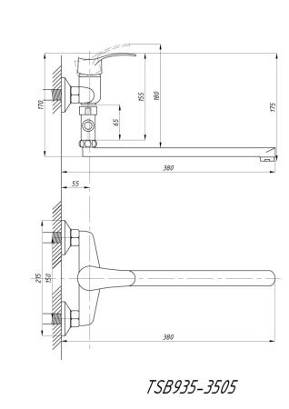 Cмеситель для ванны и душа TSARSBERG TSB-935-3505 настенный хром