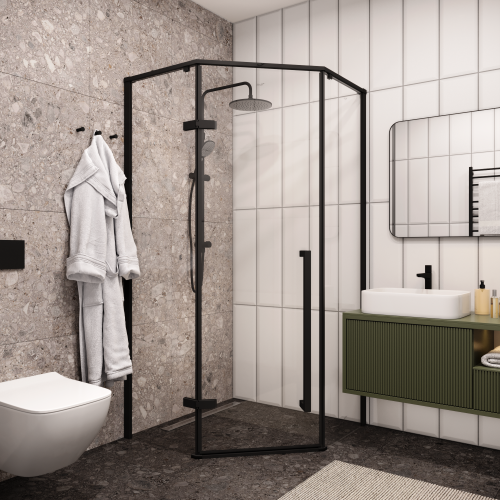 Душевой уголок Cerutti SPA C2A 100х100 стекло прозрачное профиль черный - фото 3