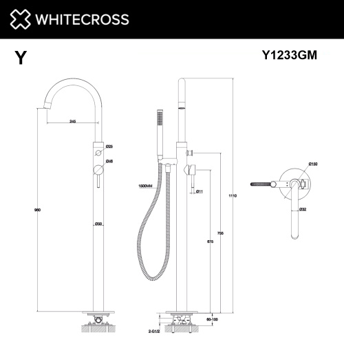 Смеситель для ванны Whitecross Y gunmetal Y1233GM напольный оружейная сталь без термостата - фото 2