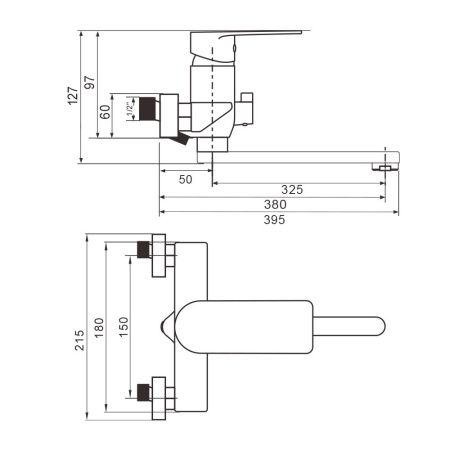 Смеситель для ванны WesnaArt Ray RAY11-320 настенный хром