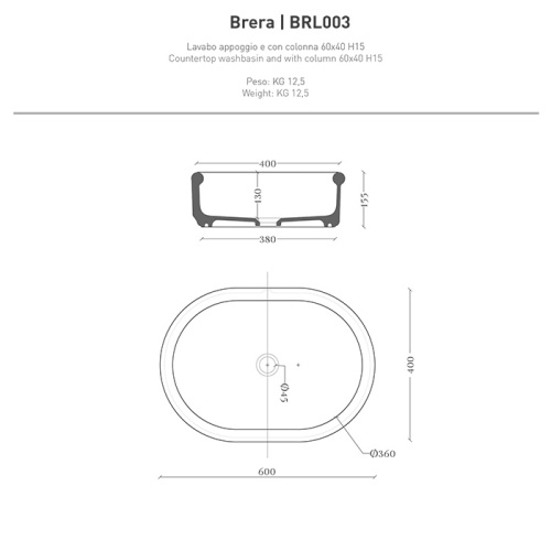Раковина Artceram Brera 60 см BRL003 05 00 накладная цвет белый матовый - фото 2