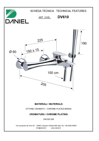 Смеситель для ванны Daniel Diva DV610-DO настенный золото
