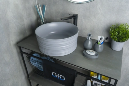 Раковина керамическая Gid Esfera 53335 40х40 накладная цвет серый без отверстий под смеситель