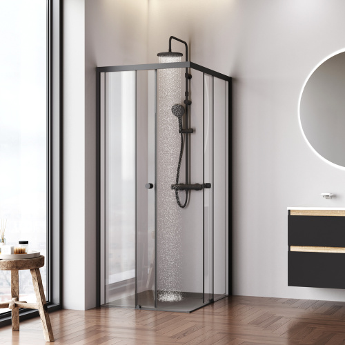 Душевой уголок Am.Pm X-joy W94G-403-100280-BТ1К 99х79 стекло прозрачное профиль черный матовый без поддона - фото 3