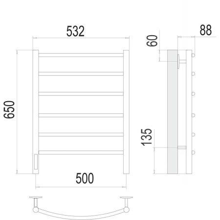 Полотенцесушитель электрический Terminus 4670078531339 55х65 хром