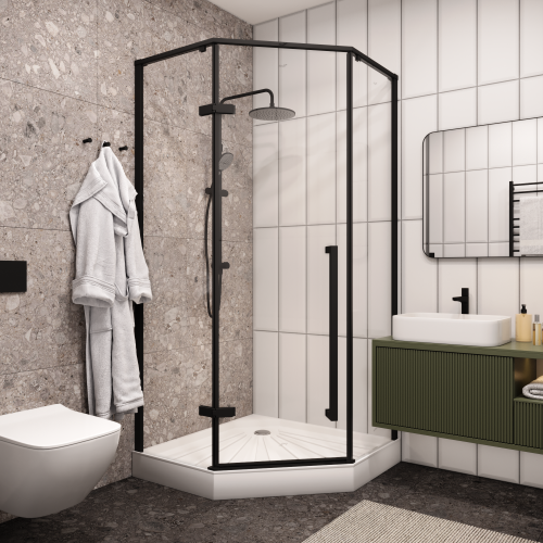 Душевой уголок Cerutti SPA C2A 100х100 стекло прозрачное профиль черный - фото 5