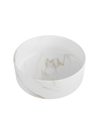 Раковина из сантехнического фарфора Teymi Lina T50182 36х36 накладная цвет белый мрамор без отверстий под смеситель