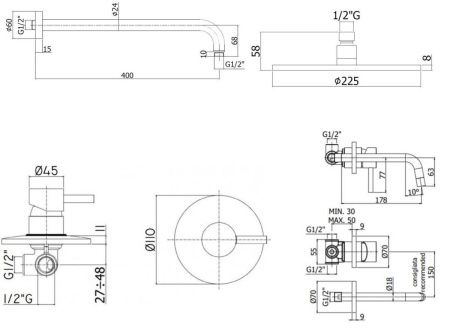 Душевая система Paffoni Light KITLIG011NO006 встраиваемая в стену цвет черный