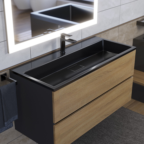 Раковина Uperwood Barsa 100 см 3939193465 полувстраиваемая цвет черный - фото 2