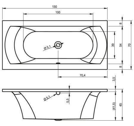 Ванна акриловая Riho B049001005 Ванна LIMA Ванна 150x70 RIHO B049001005 150х70 пристенная прямоугольная без ножек