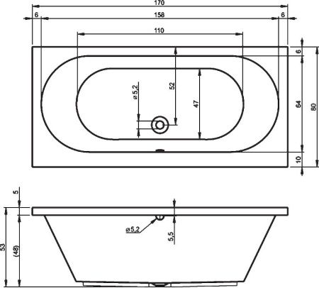 Ванна акриловая Riho CAROLINA B055001005 170х80 пристенная прямоугольная без ножек