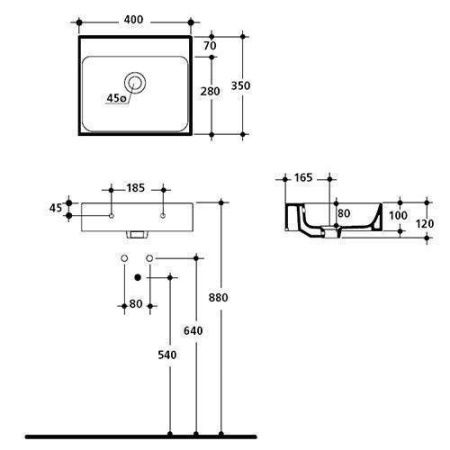 Раковина из сантехнического фарфора Kerasan Cento 353901*0 40х40 подвесная цвет белый без отверстий под смеситель