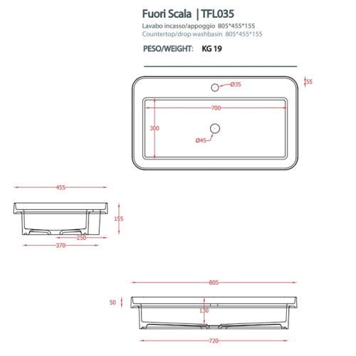 Раковина Artceram Fuori Scala 80 см TFL035 01 00 *1 встраиваемая цвет белый - фото 2