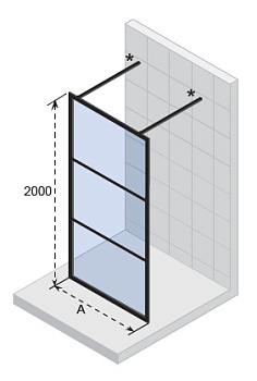 Душевая перегородка Riho GRID G004035121 140х200 стекло прозрачное профиль черный