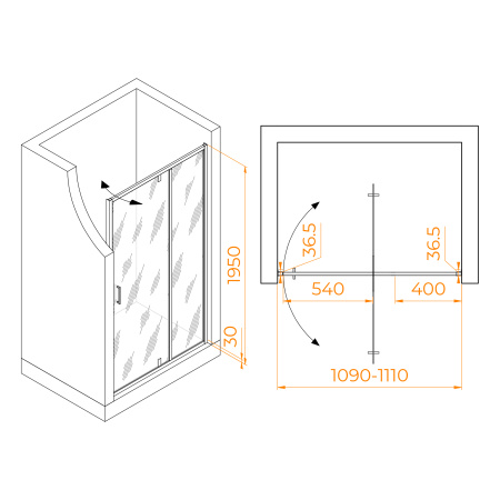 Душевая дверь RGW Leipzig 711210311-14 110х195 стекло прозрачное профиль черный