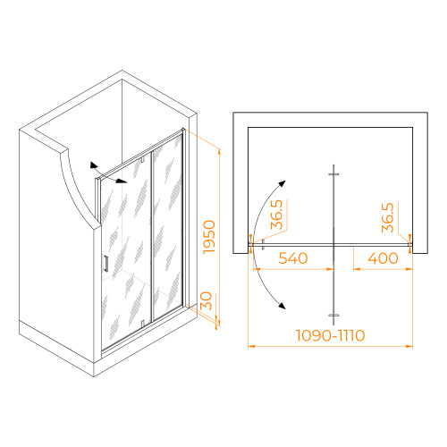 Душевая дверь RGW Leipzig 711210311-14 110х195 стекло прозрачное профиль черный - фото 2