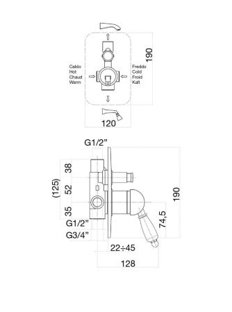 Смеситель для ванны и душа Fiore 89CO5134 встраиваемый в стену хром/золото