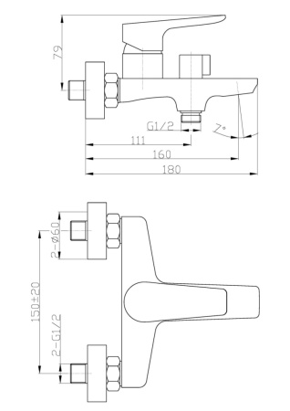 Смеситель BelBagno ANCONA ANCONA-VAS-CRM настенный хром без термостата