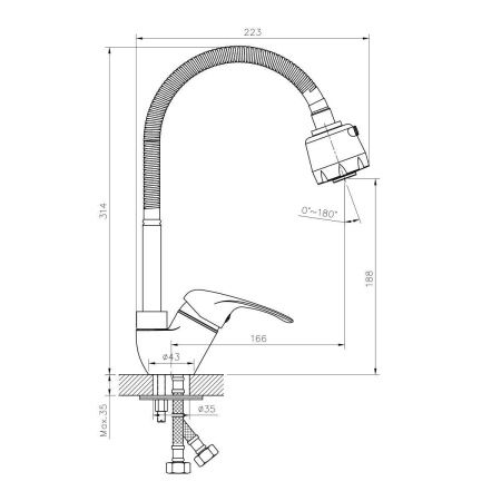 Смеситель для кухни Rossinka A A35-26 на мойку хром
