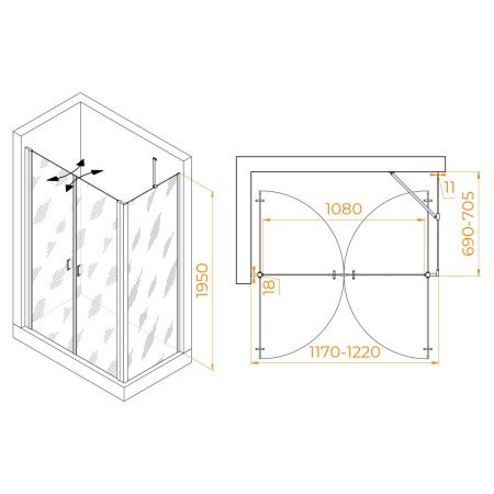 Душевой уголок RGW Passage 060814427-11 120х70 стекло прозрачное профиль хром без поддона
