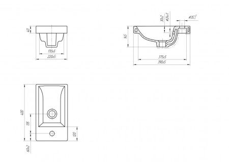 Раковина из сантехнического фарфора Onika Como UM-COM40/1 40х20 накладная цвет белый 1 отверстие под смеситель