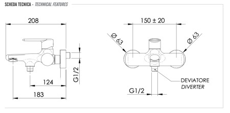 Смеситель для ванны Remer Vanity V05 настенный хром