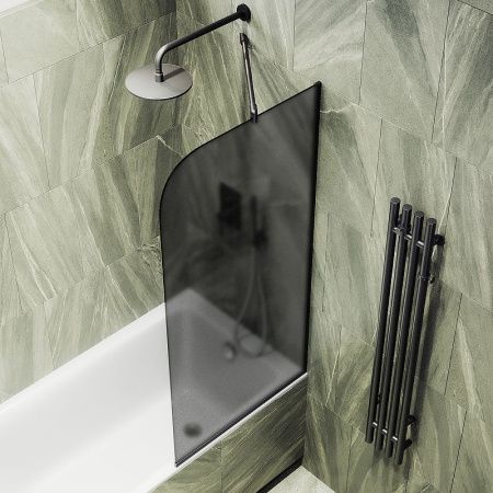 Душевая шторка на ванну Maybah Glass MGV-133-6у 45х140 стекло тонированное профиль черный ориентация универсальная