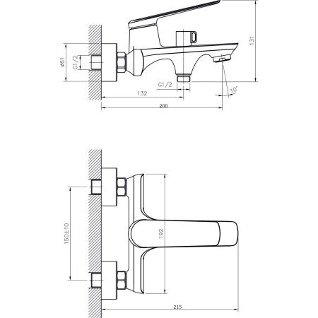 Смеситель для ванны Rush Bering BE5535-44 настенный хром