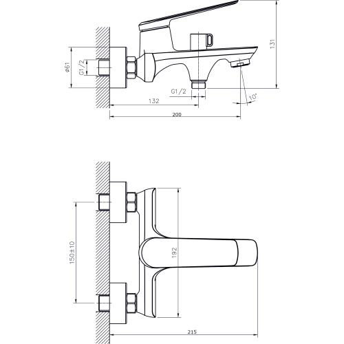 Смеситель для ванны Rush Bering BE5535-44 настенный хром - фото 2