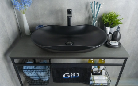 Раковина керамическая Gid Lago 53333 70х40 накладная цвет черный без отверстий под смеситель