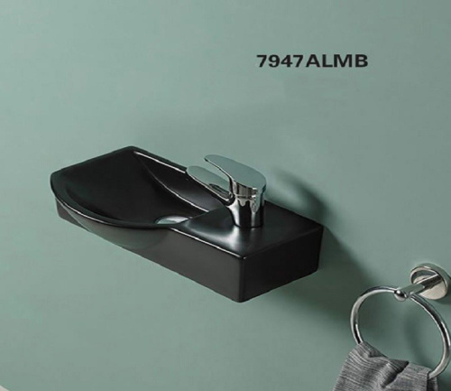 Раковина CeramaLux 41 см 7947ALMB подвесная цвет черный матовый - фото 2