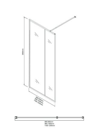 Душевая перегородка Niagara Nova NG-481-10FBLACK 100х200 стекло рифленое/тонированное профиль черный